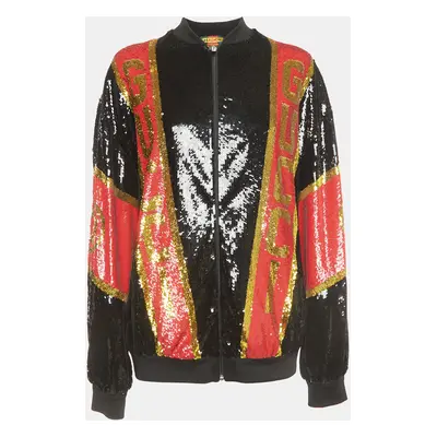 Gucci Dapper Dan Black/Red Logo Motif Sequin Bomber Jacket