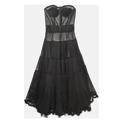 Dolce & Gabbana Black Tulle Semi Sheer Strapless Corset Dress