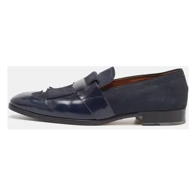 Jimmy Choo Navy Blue Leather and Denim Loafers Size