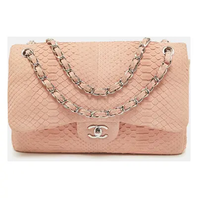 Chanel Light Pink Python Jumbo Classic Double Flap Bag