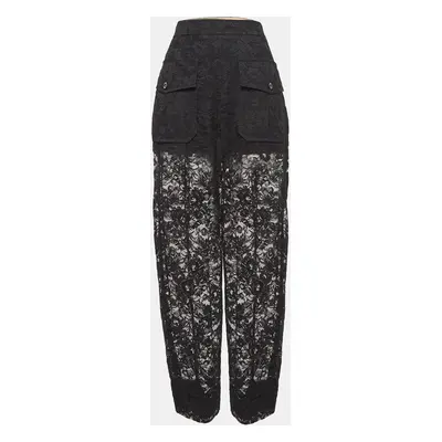 Chloe Black Floral Pattern Lace Sheer Trousers