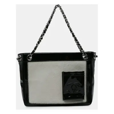 Chanel Black Patent and Pony Hair Pocket Small Tote Bag