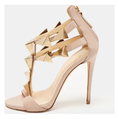 Giuseppe Zanotti Beige Leather Pyramid Studs Embellished Sandals Size