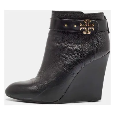 Tory Burch Black Leather Wedge Ankle Length Boots Size