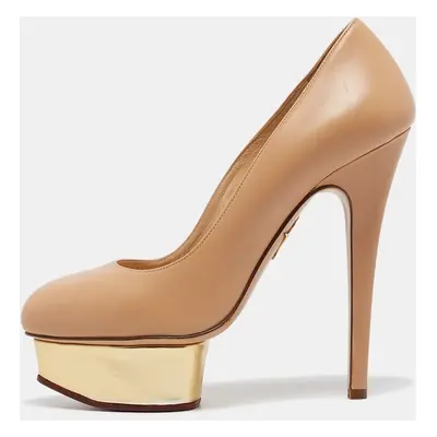 Charlotte Olympia Beige Leather Dolly Platform Pumps Size 37.5