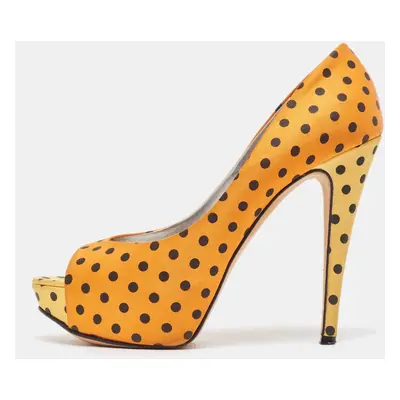 Gina Tricolor Polka Dot Print Satin Peep Toe Platform Pumps Size