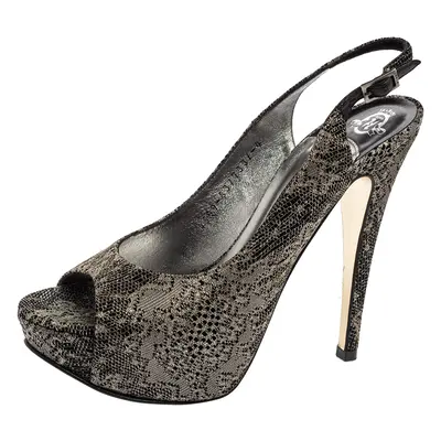 Gina Metallic Bronze Lurex Fabric Platform Slingback Pumps Size