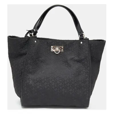 DKNY Black Monogram Canvas And Patent Leather Tote