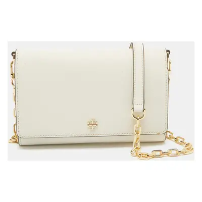 Tory Burch White Leather Emerson Wallet On Chain