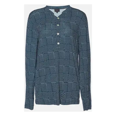 Giorgio Armani Blue Checked Knit Long Sleeve T-Shirt