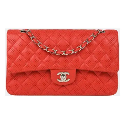 Chanel Red Perforated Lambskin Medium Classic Double Flap Shoulder Bag