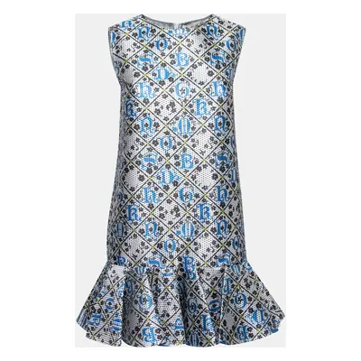 Mary Katrantzou Silver and Blue Metallic Drop Waist Jaspa Dress