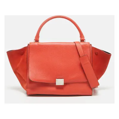 Celine Orange Leather and Suede Medium Trapeze Top Handle Bag