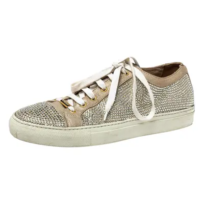 Le Silla Metallic Beige Crystal Embellished Suede Low Top Sneakers Size