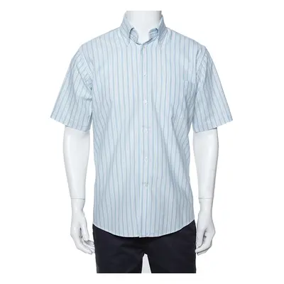 Balmain Tricolor Striped Cotton Short Sleeve Shirt