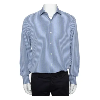 Tom Ford White & Navy Blue Patterned Cotton Button Front Shirt