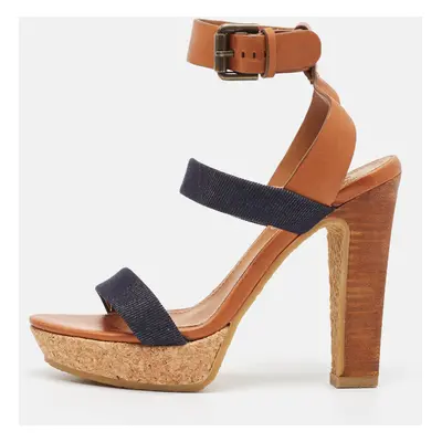 See by Chloe Brown Canvas Denim Ankle Strap Sandals Size