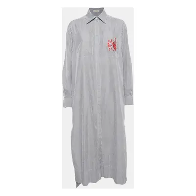 Celine Blue/White Stripe Embroidered Cotton Midi Shirt Dress