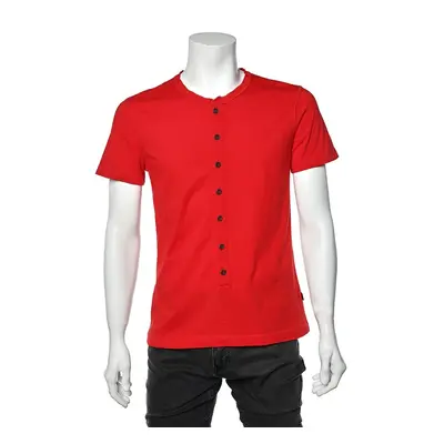 Just Cavalli Red Cotton Knit Logo Embroidered Button Front T-Shirt