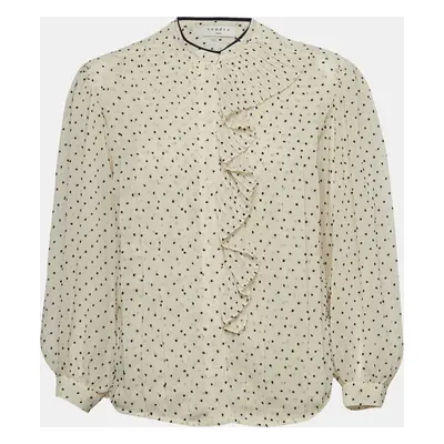 Sandro White Swiss Dots Chiffon Ruffled Shirt