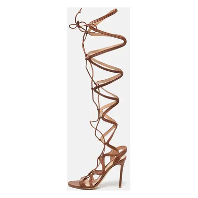 Gianvito Rossi Brown Leather Giza Wrapped Gladiator Sandals Size 36.5