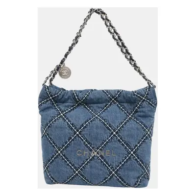 Chanel Blue Denim Matelasse Chanel22 bag Small