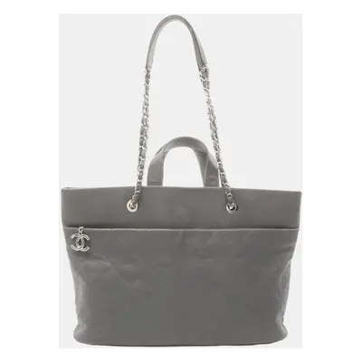 Chanel Grey Caviar Skin Matelasse Tote Bag