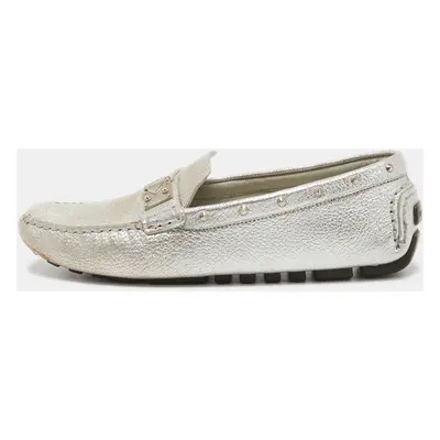 Louis Vuitton Silver Leather Lombok Slip On Loafers Size 40.5