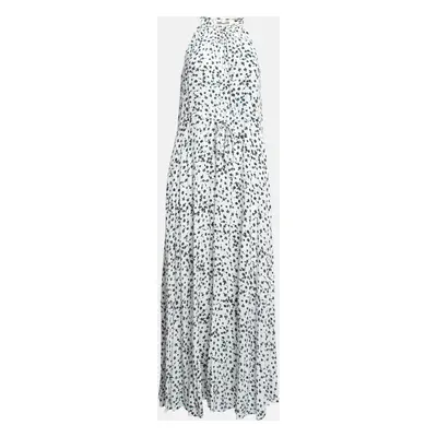 Diane Von Furstenberg White Floral Print Crepe Drawstring Waist Maxi Dress