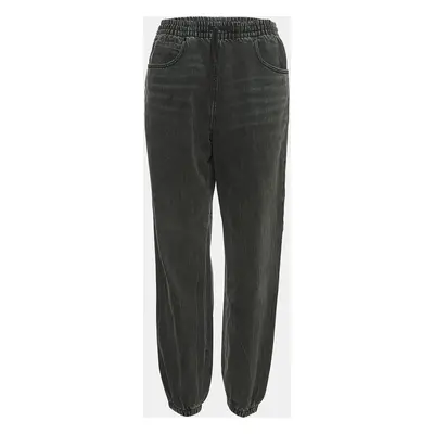 Alexander Wang Charcoal Grey Denim Logo Tape Drawstring Jeans