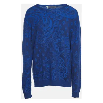 Etro Blue Paisley Knit Crew Neck Sweater