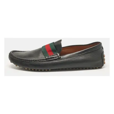 Gucci Black Leather Vintage Web Detail Loafers Size 43.5