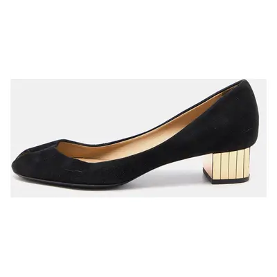 Gucci Black Suede Peep Toe Block Heel Pumps Size 38.5