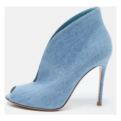 Gianvito Rossi Blue Denim Vamp Peep Toe Booties Size 37.5