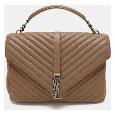 Saint Laurent Beige Matelassé Leather College Top Handle Bag