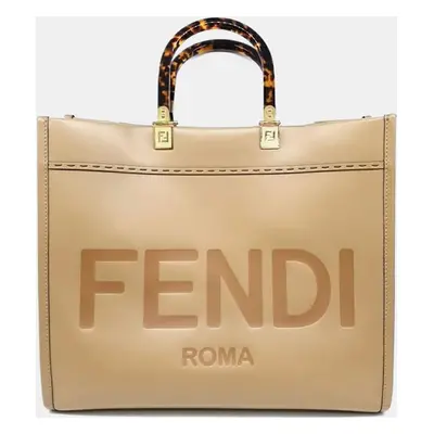 Fendi Beige Leather Medium Sunshine Tote Bag