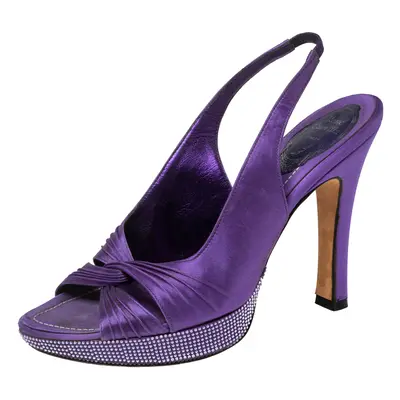 René Caovilla Purple Satin Slingback Sandals Size 37.5