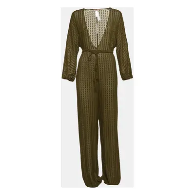 Eres Green Textured Lurex Silk Blend Jumpsuit