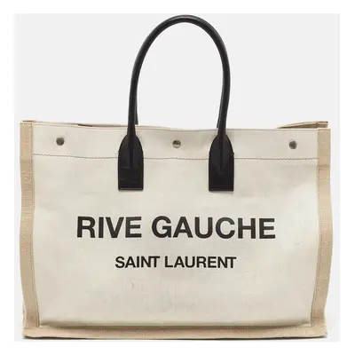 Saint Laurent Two Tone Beige Canvas Rive Gauche Tote