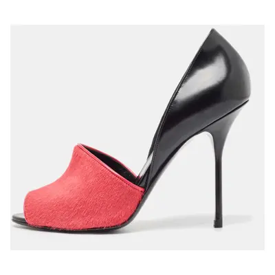 Pierre Hardy Black/Pink Calf Hair Leather and Calf Hair Open Toe Pumps Size