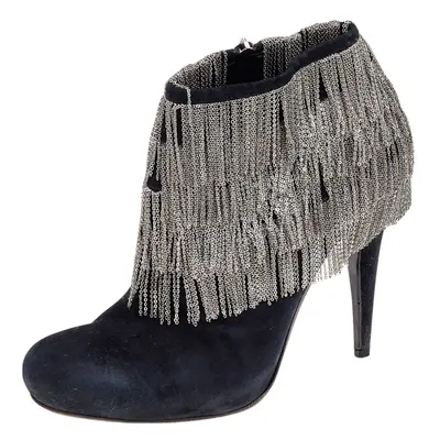 Roberto Cavalli Black Suede Chain Booties Size