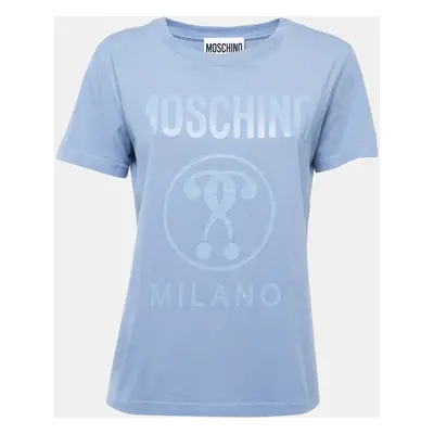 Moschino Blue Logo Print Cotton Crew Neck Short Sleeve T-Shirt