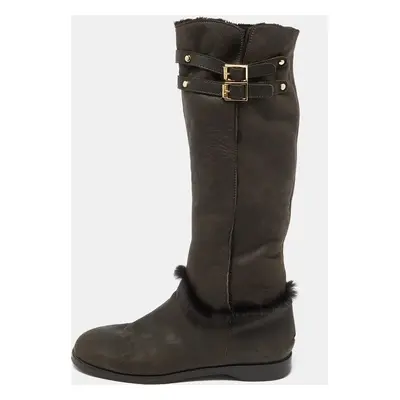 Jimmy Choo Dark Brown Leather and Fur High Snow Boots Size