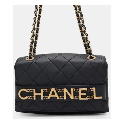 Chanel Black Lambskin Logo Chain Shoulder Bag