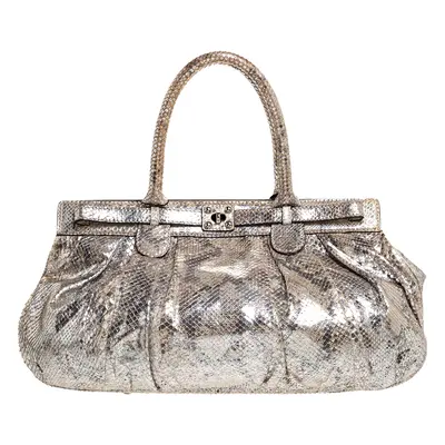 Zagliani Metallic Silver Python Puffy Hobo