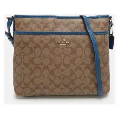 Coach Beige/Blue Signature Coated Canvas File Crossbody Bag