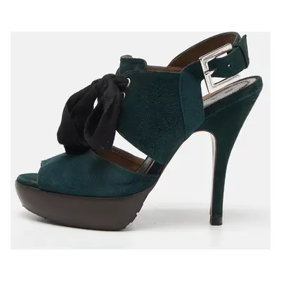 Marni Green Suede Peep Toe Slingback Sandals Size