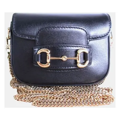 Gucci Black Leather Metal Horsebit Pochette Bag