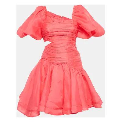 Aje Pink Pintucks Organza Puff Sleeve Mini Dress