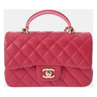 Chanel Pink Leather Rectangular Mini Top Handle Flap Bag